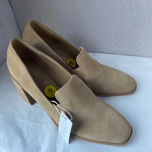 Joie Wevenly Suede Style Tan Nude Block Heel Closed Toes Shoes Size 9